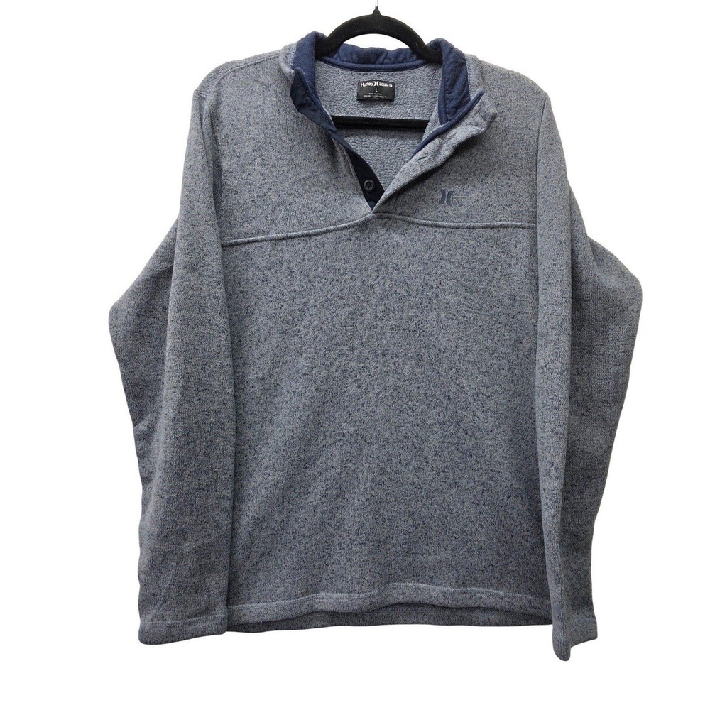 Hurley Buckle Mens Large Blue Gray Heather Fleece Quarter Snap Pullover